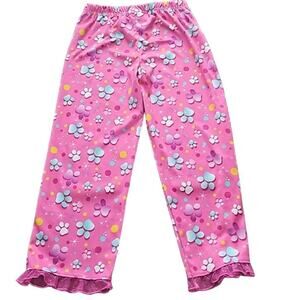 NWOT Girls Pink Paw Print Pajama Sleep Pants with Ruffle Hem Trim Size 6